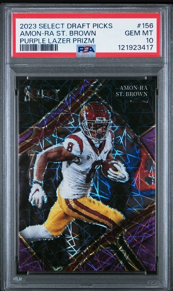 PSA 10 / POP 1 / 2023 Panini Select Draft Picks  Purple Lazer Prizm #156 Amon-Ra - Image 1 of 1