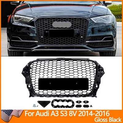 For 2014-2016 Audi A3 S3 8V RS3 Style Front Bumper Grille Honeycomb Gloss Black — 第 1/4 张图片