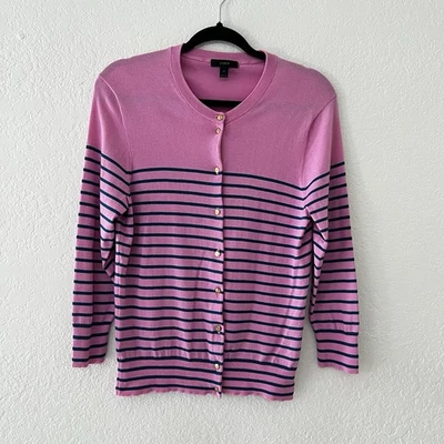 J. Crew Pink Teal Striped Gold Button Cotton Blend Cardigan Women’s Size Medium - Image 1 of 4