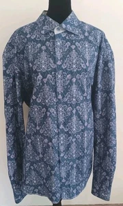 Brandolini Button Down Shirt 2XL XXL Persian Floral Blue Pinstripe Cloud Cuff - Picture 1 of 8