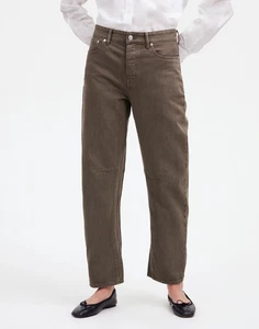 Madewell W30 The Darted Barrel Leg Jean Driftwood Brown Green Cotton Denim NWT - Picture 1 of 10