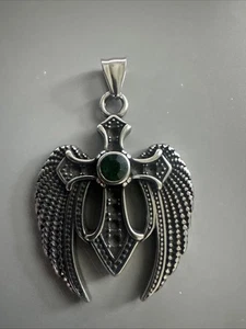 Pendant Cross Wings Of Guardian Angel 24 Inch Necklace Stone Stainless Steel - Picture 1 of 7