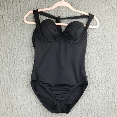 Traje de baño Boston Proper Swim para mujer 8 copa C/D de una pieza negro con aros acanalado Foto 1 de 4