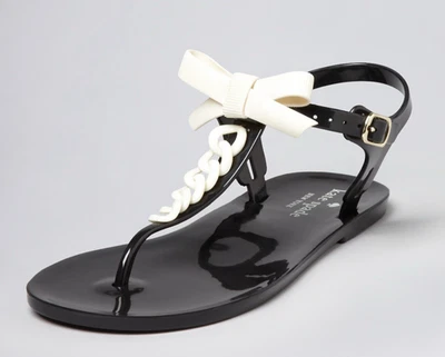 Sandalias Kate Spade Tanga Negras Jalea Cadena Crema Hebilla Lazo Mujer Talla 10 Foto 1 de 4