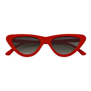 FELINE - Thick Oval Retro Small Cat Eye Sunglasses Red Smoke Tint - Picture 1 of 8