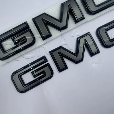 2Pcs/Set Front & Rear Emblem Black For 2019 - 2024 GMC Sierra 1500 2500HD 3500HD - Image 1 of 4