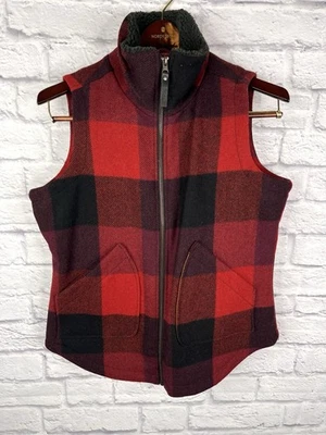 WOOLRICH Women's Red Black Buffalo Check Full Zip Wool Vest Large - Image 1 of 4
