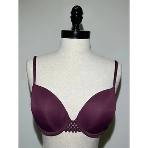 b.tempt'd Underwire Opaque Adjustable Wine Burgundy Solid Plunge Bra 34C - Picture 1 of 9