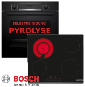 Pyrolyse Herdset Autark Bosch Backofen Selbstreinigung + Glaskeramik Kochfeld - Bild 1 von 12