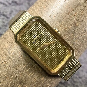 Vtg Baylor Women Fashion Swiss Made Gold Tone Mechanical Wind 17mm Watch 5 3/4" - Picture 1 of 12