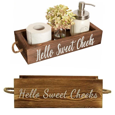 Wood Storage Box With Rope Handle Open Top Organizer Spa Decor Bath Accessories - Image 1 of 4