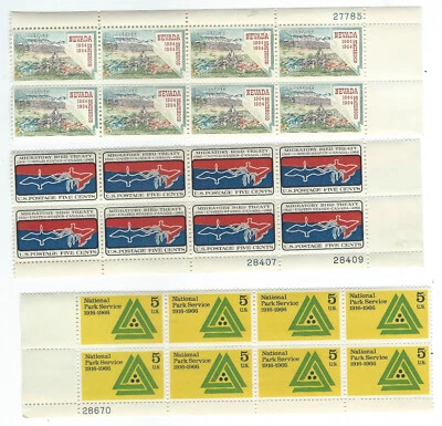 Lot of 3 Five Cent Stamp Blocks Nevada 1964 Migratory Bird National Park 1966 - Image 1 of 4