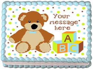 TEDDY BEAR Baby shower BOYS Image Edible cake topper decoration - Picture 1 of 11