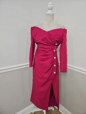 Vestido/botones de pedrería/hombro de cóctel fucsia sin marca de colección años 80 Foto 1 de 4