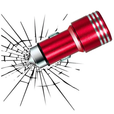 Safety Hammer Stainless Steel Dual USB Ports Power Adapter Car Charger 2A  - Image 1 of 4