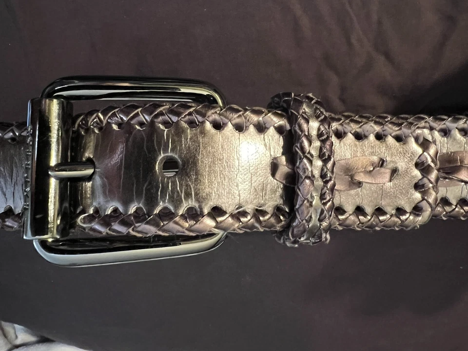 "Cinturón Express de cuero genuino plateado antiguo con hebilla plateada 36-41"" cintura trenzada" Foto 1 de 4