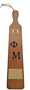 PHI MU Initiation Wooden Greek Sorority Paddle Brass Plate Vintage - Picture 1 of 7