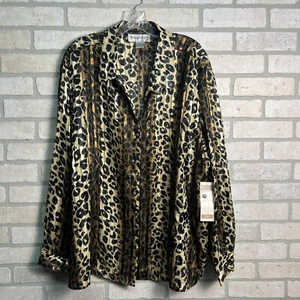 Blusa Dressbarn Estampado Leopardo Dorado Metálico Abotonada Mujer Talla 3X Larga Slv - Imagen 1 de 12