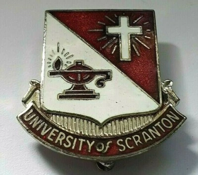 Vintage University Of Scranton Shield Shaped Lapel Pin Silvertone Rare Badge USA - Image 1 of 3