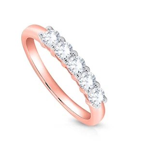 14K Solid Gold 0.60 Ct Certified Lab Grown Diamond 5 Stone Wedding Band Ring - Picture 1 of 19
