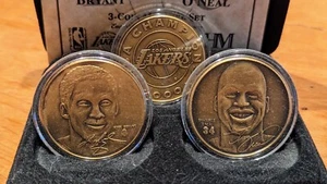 Kobe Bryant Shaq Highland Mint LA Lakers 3 Coin /2000 Numbered Bronze Coin Set - Picture 1 of 8