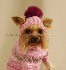 Pet clothes Dog cat knit cap sweater set , Dog clothing Puppy sweater , Yorkshir - Picture 1 of 12