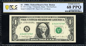1988A $1 Boston Web Press Note PCGS Superb Gem Unc. 68 PPQ - Picture 1 of 2