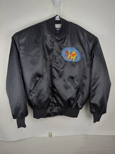 Vintage Winnie The Pooh Tigger Satin Jacket XL Denim Patch Holloway Black Bomber - Picture 1 of 19