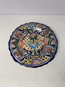 Vintage 12" Teller bunte mexikanische Keramik handbemalt bunt Blumendekor - Bild 1 von 7
