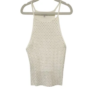 Emory Park Weißes geripptes, juwelenbesetztes Tanktop aus Strass M Y2K Sparkly - Bild 1 von 7