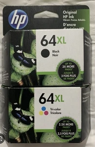 Oryginalne wkłady atramentowe HP 64XL Black & 64XL Tri-Color Nowe w pudełku detalicznym - Zdjęcie 1 z 3