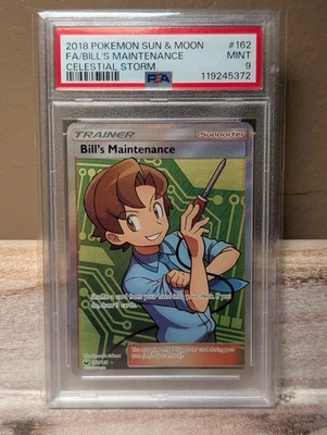 Graded PSA 9 2018 PM Sun & Moon BILL'S MAINTENANCE #162 Celestial Storm MINT - Image 1 of 2