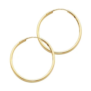 14K 1.5 mm Round Tube Polished Endless Hoop Earrings (25mm) - Picture 1 of 2