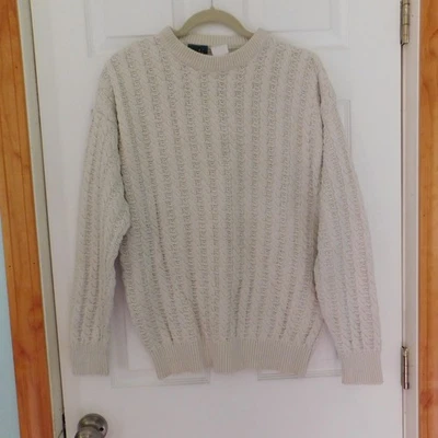 Vintage 90s Mens cable Knit Sweater Fishermen Ivory Northern Reflections Small - Image 1 of 4