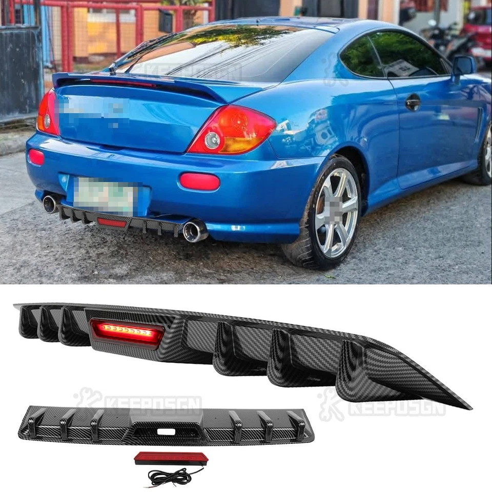 Для Hyundai Tiburon 97-2008 углеродный задний диффузор бампер спойлер кромка со светодиодными фарами - Изображение 1 из 4