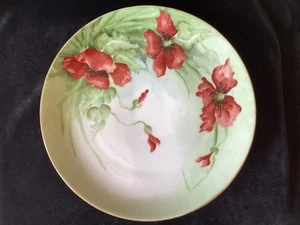 Antiguo - PLATO J.C. (M JAEGER & CO) Baviera - Amapolas rojas - adorno dorado - Imagen 1 de 3