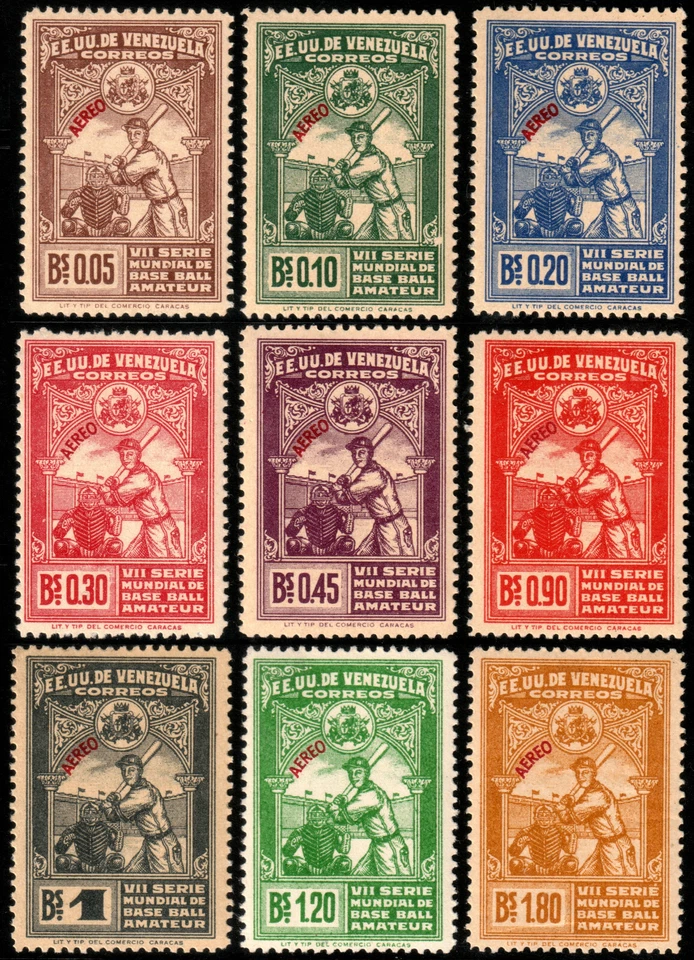 ✔️ VENEZUELA 1944 BÉISBOL CORREO AÉREO SC. C189/197 MI.415/423 100€ MNH Foto 1 de 2
