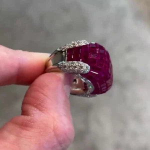 23.75Ct Lab Created Ruby Invisible Setting Cocktail Ring 925 Sterling Silver - Picture 1 of 5