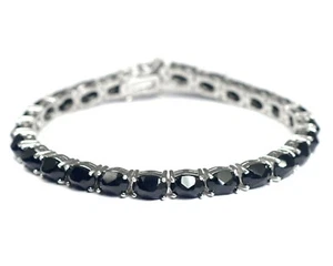 Sterling 925 Silver Natural Black Spinel Bracelet Tennis Women Silver Jewelry - Picture 1 of 8