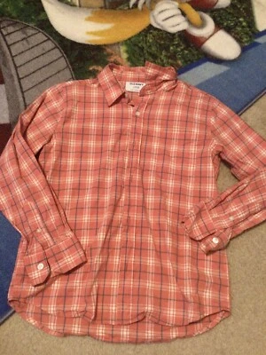 Boys Old Navy Orange Plaid Button Up Long Sleeve Top Size 10/12 - Image 1 of 2