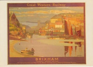 Eisenbahn Poster Kunst Postkarte Great Western Brixham Devon Gyrth Russell GWR - Bild 1 von 1