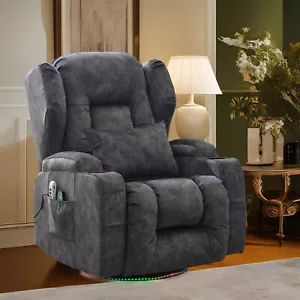Swivel Glider Rocker Recliner Power Rocking Chair with Massage and Ambient Light - Picture 1 of 42