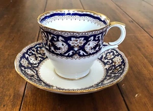 Crown Staffordshire Kobaltblau mit Goldbesatz Ellesmere Teetasse Untertasse - Bild 1 von 5