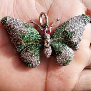 Joyería colgante mariposa ojos rubí plata esterlina diamante natural y esmeralda - Imagen 1 de 2