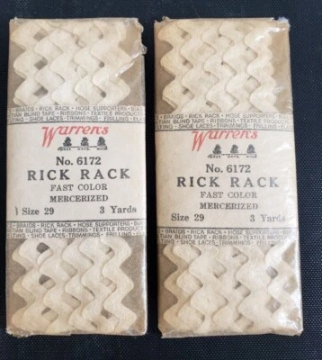 New Old Stock Warren's Rick Rack Size 29 3 Yards 2 Packs WHITE Sealed Packages - Image 1 of 4