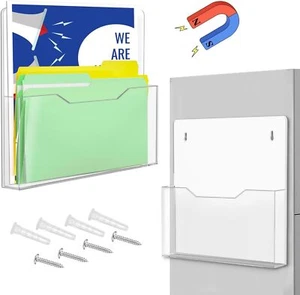 Strong Magnetic File Holder 2Pack Large Clear Acrylic Wall File Folder Organizer - Picture 1 of 24