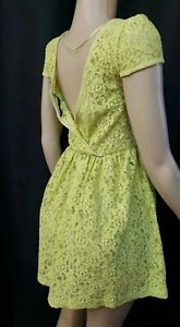 Zara Woman Size XS Neon Green Lace Women's Dress Short Sleeve #C