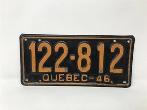 Antique 1946 Canada Quebec license Plate No. 122-812 --- RARE !!! - Foto 1 di 3