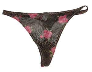 Vtg LILY OF FRANCE thong bikini panties snakeskin roses chiffon undies SZ L - Picture 1 of 4