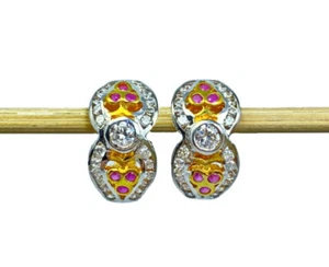 Schöne CZ Leverback 18K Weiß 22K Gelbgold GP Thai Handarbeit Ohrringe GT9 - Bild 1 von 6